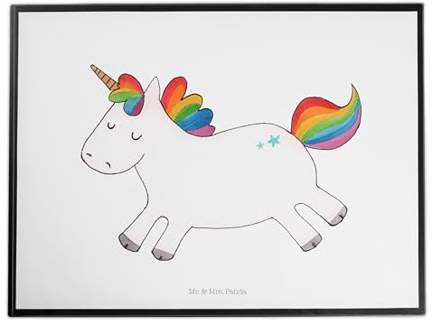 Mr. & Mrs. Panda Schreibunterlage Einhorn Happy - Geschenk, Einhörner, Unicorn, Lächeln, Freude, Lebensfreude, tischauflage, malunterlage, Unterlage Schreibtisch, schreibtischunterlagen