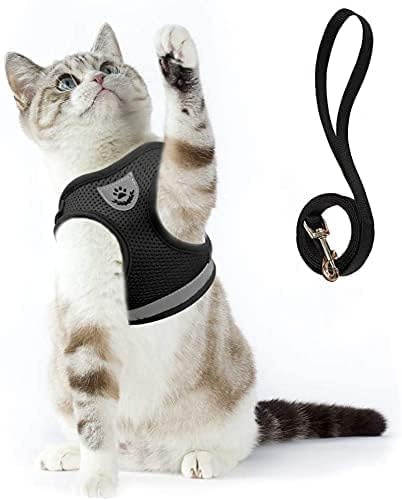 Supet Kattsele och koppel set för promenad flyktsäker med 2-i-1 koppel och bilsäkerhetsbälte justerbar sele för katter mjuk nät kattväst med reflekterande rem för kattunge kanin valp
