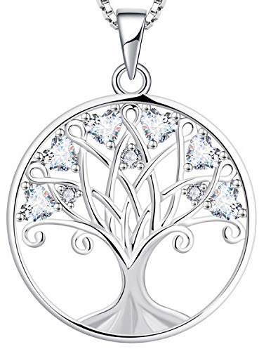 YL Collana Albero della Vita per Donna Argento 925 con Aprile Pietra portafortuna Zirconia cubica Bianco Ciondolo,45+3 CM