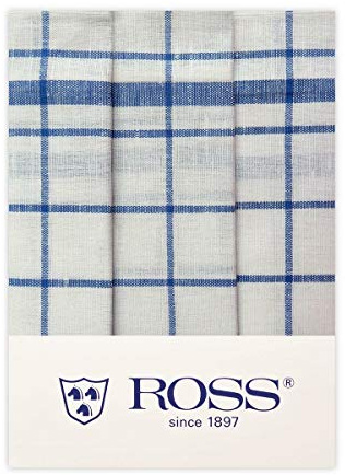 Ross 3er Pack Halbleinen-Geschirrtücher Karo blau, 50x70 cm