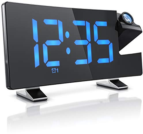 CSL - FM Radiowecker Projektionswecker digitaler Wecker - Flip-Projektionsanzeige - 2 Weckalarme – 10 Lautstärkestufen - Autodimmer – 15 FM Radiospeicher – Blaue Ziffern mit 3 Helligkeiten