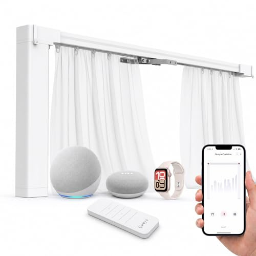 Quoya QL600 Motorised Smart Electric Curtain Track with Remote – Hidden Brackets, Automatic Curtain Opener, Works with Alexa, Google Home & Siri – App & Voice Control – up to 5 m / 16.4 ft