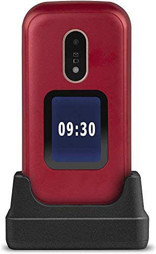 Doro 6060 Unlocked 2G Clamshell Big Button Mobile Phone for the Elderly with 2.8 Screen, External Display and Charging Cradle Included [UK and Irish Version] (Red), 7759