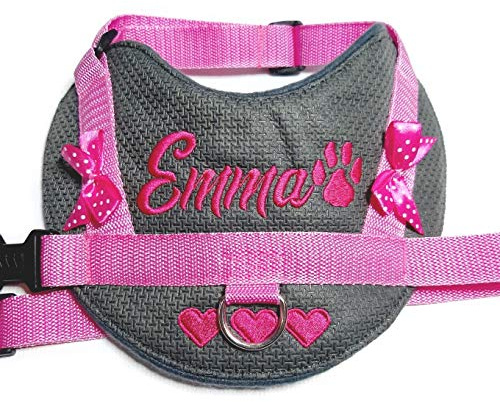 Hundegeschirr S M L XL XXL Brustgeschirr mit Wunsch Namen bestickt Grau Rosa