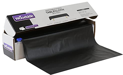 Woodside Disposable Plastic Table Cloth Roll for Parties, Barbecues, Events etc, 33m x 1.35m, Black