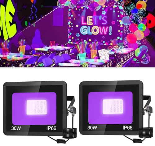 CORESLUX 30W UV Black Lights, UV Lights Ultraviolet Floodlights with Plug | IP66 Waterproof Blacklight for Glow Party, Stage Lighting, Body Paint, Aquarium,Disco,Halloween,Christmas.