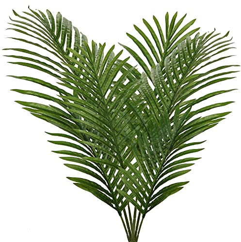 Hojas de palma artificiales grandes, hojas tropicales, ramas de palma areca, hojas de palma con tallo, hojas de palmera, hojas de palma de imitación para arreglo floral, hojas falsas, decoración de