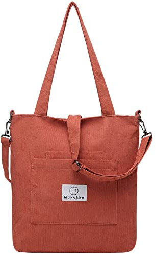 Makukke Umhängetasche Damen - Cord Schultertasche Damen Handtasche, Shopper Damen Henkeltasche für Büro Schule Einkauf Reise
