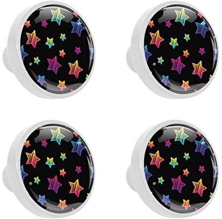 Möbelknopf Sterne Bunt Schubladenknöpfe Runder Weiß Schrankknöpfe Kristall Türknopf Für Jungen Und Mädchen 4 Stück 3.3x2.5 cm