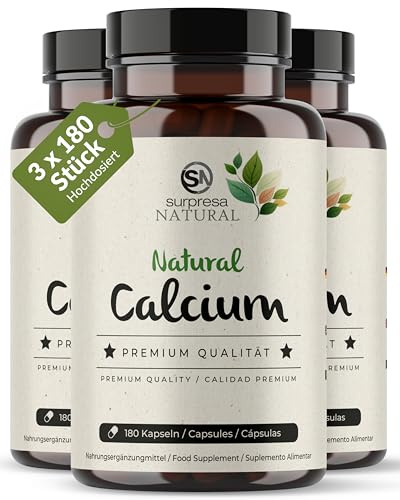 Surpresa Natural Calcium Kapseln hochdosiert I 3x 180 Kapseln I 230 mg natürliches Kalzium pro Kapsel I natürliches, aus Algen gewonnenes Kalzium I Nahrungsergänzungsmittel vegan & laborgeprüft