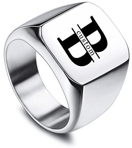 MunkiMix Männer Ringe Edelstahl Quadratischer Siegelring Personalisiertes Valentinstagsgeschenk für ihn Herren, Trauringe, Silber Ring mit Gravur