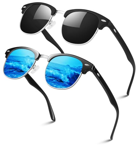 LINVO Polarisiert Sonnenbrille Herren Damen Retro Halbrahmen 100% UV400 | Leicht,Verstellbare Nasenauflagen,Autofahren,Angeln,Reisen,Laufen,Golfen