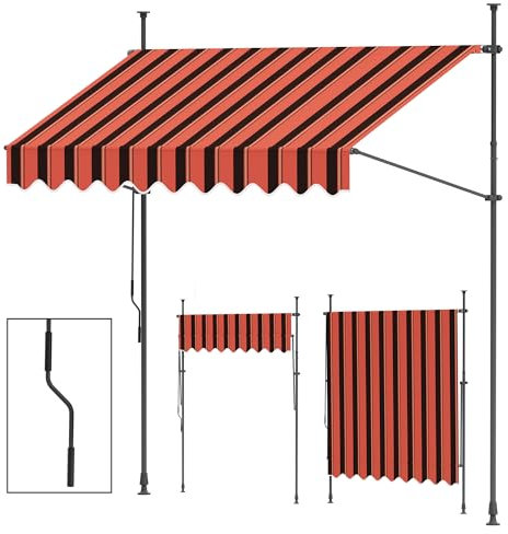 paramondo Jam 2000 Klemmmarkise Balkonmarkise ohne Bohren, Höhenverstellbar, UV- beständig, mit Handkurbel, 245 x 120 cm, Gestell Anthrazit, Multi Rot-Schwarz