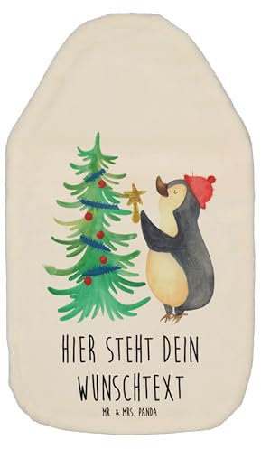 Mr. & Mrs. Panda Personalisierte Wärmflasche Pinguin Weihnachtsbaum - Weiß