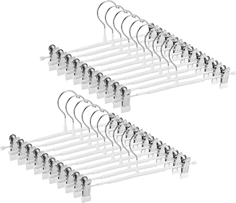 Dünne Hosenbügel, GUANJUNE rutschfeste Hosenbügel mit Verstellbaren Clips, Platzsparende Kleiderbügel für Kleidung, Rock, Jeans, Mantel (Weiss, 20)