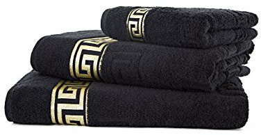 Arle-Living Luxus Medusa Duschtuch 70x140 cm - feinste Baumwolle/Hochflor Frottee mit Medusa Flachprägung und Goldener Medusa Bordüre (schwarz/Black/Noir, Duschtuch 70x140 cm)