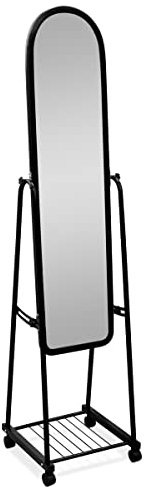 Homey Hoher Ganzkörperspiegel mit Rädern und Aufbewahrung, dekorativ, praktisch und funktional, Maße: 37,5 x 159 x 38,5 cm