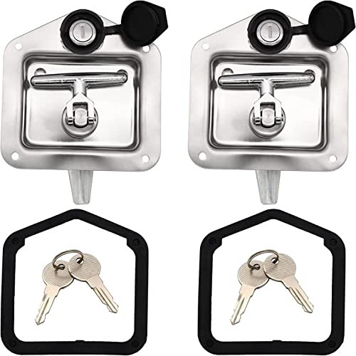 Pestillo con mango en T, cerradura de caja de herramientas de acero inoxidable con llaves, pestillo de puerta de camión remolque RV con junta, pestillo de mango de RV (2 piezas)