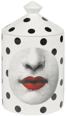 AlphaDesignLuxe Decorative Candle Holder Handcrafted Aromatherapy Candle Jar Italian Designer Décor Fashionable Tabletop Vase Modern Art Female Face Eyes Lips Centerpiece. (Black Dots)