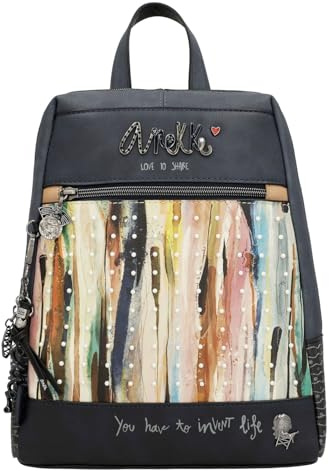 Anekke - Wanderrucksack für Damen, Rucksack mit verstellbaren Griffen und Tragegriff, verschiedene Fächer, Zubehör und Accessoires für Damen, Maße 28 x 30 x 9 cm, blau