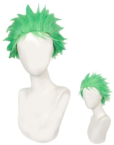 Parrucca Verde Zoro Cosplay, Zoro One Piece Parrucca Cosplay Party, One Piece Zoro Anime Gioco di Ruolo Halloween Cosplay Parrucche Costume