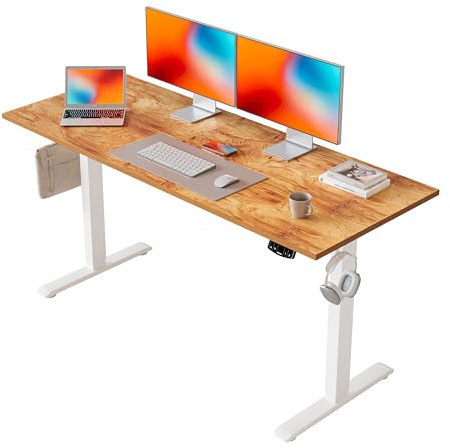 Agilestic höj- och sänkbart skrivbord 140 x 60 cm Ett robust skrivbord med elektrisk höjdjustering och manuella reglage med minnesfunktion. Ett ergonomiskt datorskrivbord som passar, ljusbrunt