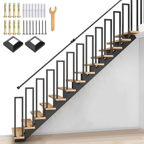Rampe Escalier Intérieure en Forme de U, Main Courante pour Escalier, Noir Garde Corps en Métal pour Extérieur, Balcons, Couloirs, Lofts (100CM)