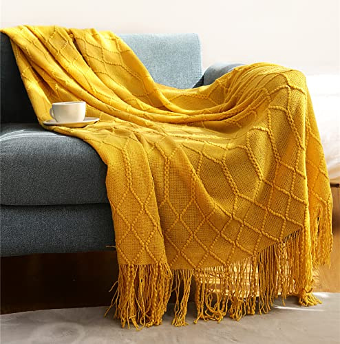 Hayisugal Gestrickte Decke Sofadecke Tagesdecke Wohndecke Bettdecke Ultra Weiche überwurf Decke Wohn-Kuscheldecke Boho Decke für Couch Bett Sofa Stuhl Auto Büro, Gelb, 130 x 200cm
