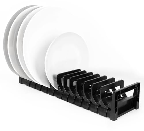 Linkidea Estante Organizador de Platos de aleación de Aluminio, para gabinete, Soporte de Placa Ajustable, estantes de Secado de Platos pequeños, Soporte para encimera de Almacenamiento (17.7'')