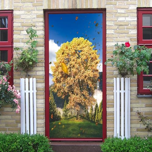 3D Adesivi Per Porte Fotomurali Autoadesivi - Foglie Di Paesaggio Albero Dorato 90 X 210 Cm - Peel And Stick Decalcomanie Per Porte Carta Da Parati Impermeabile Per Porte In Vinile Came -5W8M3S4