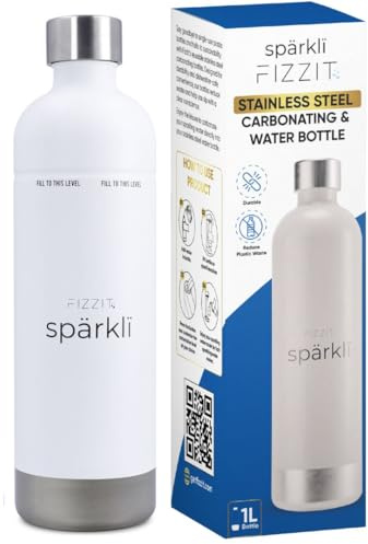 Stainless Steel Carbonation Bottle and Water Bottle | Compatible With Philips Carbonation Soda Maker and Aarke Soda Makers, Dishwasher Safe (SSB-W)
