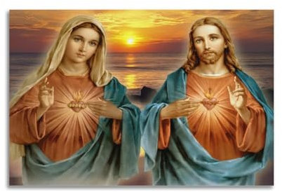 FYRNQ Stampa artistica da parete con stampa artistica da parete in stile retrò con il Sacro Cuore di Gesù e Vergine Maria su tela, decorazione per casa e ufficio, 30 x 45 cm, senza cornice