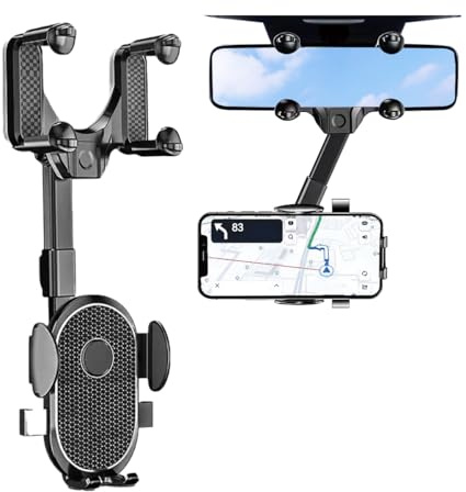 Adunsiaoto Universelle Fahrzeug Handyhalterung, 360° Drehbare Handyhalterung Autos Rückspiegel, KFZ Handy Halterungs, Multifunktionaler Rückspiegel Telefonhalter, Rückspiegels Telefonhalters