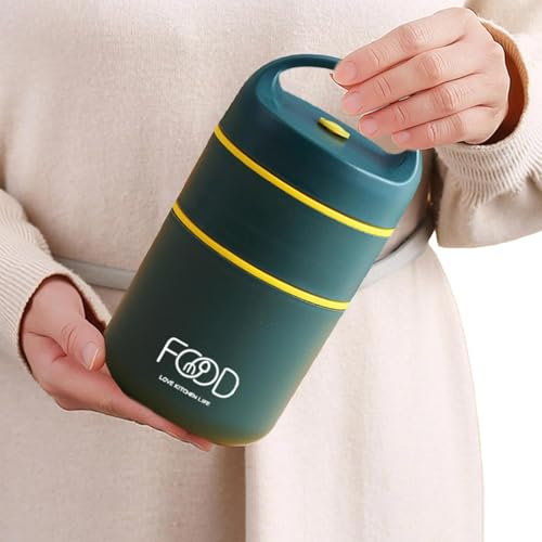 Termo para comida caliente apilable – Termo de 2 niveles de doble pared aislado al vacío de acero inoxidable, los recipientes térmicos mantienen los alimentos calientes y fríos para picnics en viajes