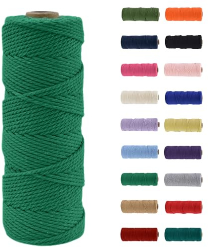 MORAINJAY 2mm Hilo de Macramé 100% Algodón,100m Verde Esmeralda Cuerda para Manualidades,19 Colores Más,Cordón para DIY,Decoración y Regalos