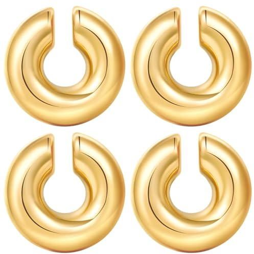2 Paar Chunky Gold Ohrringe goldene Creolen-Ohrclips, klobige goldene Creolen für Damen, dicke offene Ohrringe aus Edelstahl