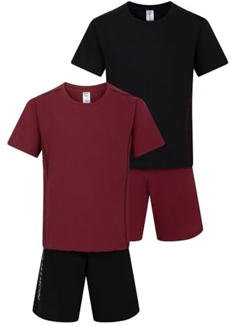 North East Boys 2 Pack Short Pyjamas Nightwear PJ Sets Twin Pack 9 to 16 Years (Blk/Brg 15/16)