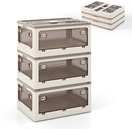 GOPLUS 3 Ebenen Aufbewahrungsbox mit Deckel & Rollen, faltbare Stapelboxen mit 5 Türen, Klappbox Schuhboxen Ordnungsboxen Aufbewahrungsbehälter für Büro, Küche & Wohnzimmer (51,5 x 36,5 x 88 cm)