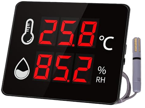 Vituord Medidor Digital De Temperatura Y Humedad, -40-100 ℃ 0-99% HR Monitor De Temperatura Y Humedad, con Sensor De 3 M, Soporte, para Interior/Exterior, Industrial, Invernadero