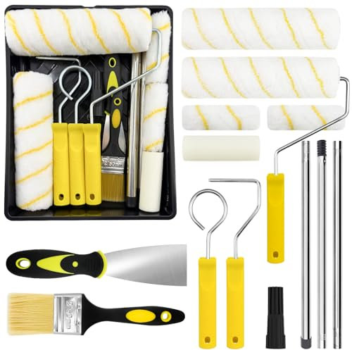 Farbroller Wandfarbe Roller, 12-teiliges Farbwanne, 23cm & 10cm Woll Schaumstoffrollen Lackierwalze, Lackrolle, Farbroller Wandfarbe Mit Tank und Farbwanne, Farbroller Set für Wand Decken