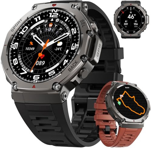 SIEMORL Smartwatch Uomo - Impermeabile 50M, GPS a Doppia Frequenza, Chiamate Bluetooth, Display AMOLED 1.43, Bussola, Monitoraggio Sportivo - Compatibile con Android e iOS