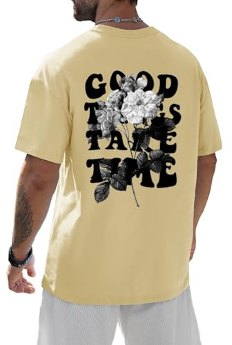 Yuson Girl Camiseta Hombre Manga Corta Camisetas Oversize Algodon Tshirt Verano Basicas tee Top Camiseta de Talla Grande Media Mang Cuello Redondo con Estampado Blusa(Caqui, S)