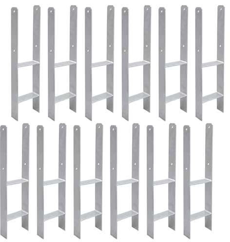 Vigevee Lot de 12 ancrages de poteau en H - Support de poteau - Ancrage au sol pour poteaux - Chaussures de poteau en H pour clôture et serre - Poteaux carrés en bois (91 x 600 mm)