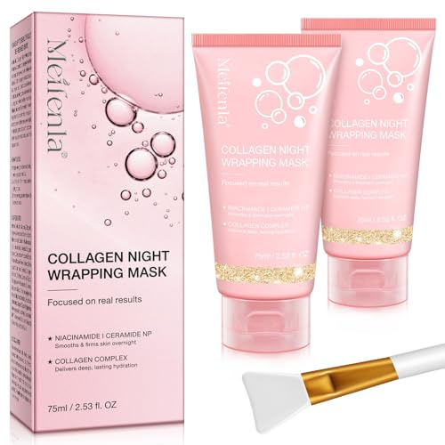 Collagen Night Wrapping Mask，Masque Collagene Visage Korean，Masque de Nuit Au Collagène，Masque de Soin Coréen pour Hydrater, Collagène hydrolysé pour une peau éclatante，Masque Collagene - 150ml (2Pcs)