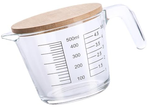 ABOOFAN Taza Medidora De Vidrio Borosilicato 500 Ml Transparente Resistente Al Calor Con Tapa De Madera Práctico Para Cocina y Repostería Herramientas De Medición