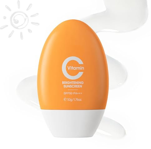 Vitamin C Sonnenschutz mit LSF 50, Feuchtigkeitsspendende Sonnenschutz Gesicht & Hals, Sunscreen Face Spf 50 mit Vitamin C, Anti Aging Sonnenschutz für Alle Hauttypen, Nicht Fettend (50g)