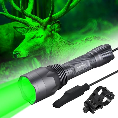 ANEKIM TC10 Linterna de caza – 1800 lúmenes LED de luz verde – Potente linterna verde para caza – 1312 yardas, IPX68 impermeable