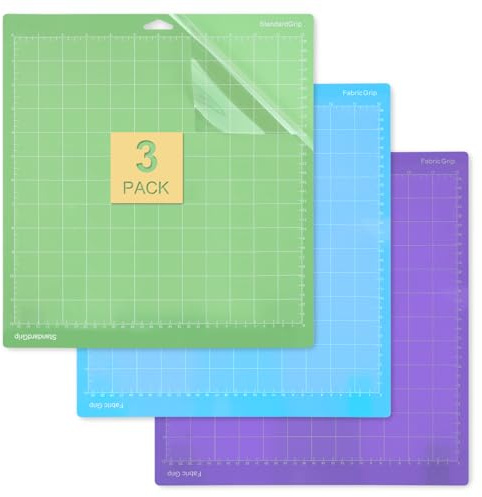 LEAZZLE 3 Pezzi 12 x 12 Tappetino da Taglio per Cricut Maker 3/Explore 3/Air/Air 2, Tappetino da Taglio con Film Antipolvere Trasparente, 30,5 x 30,5 CM (StandardGrip/LightGrip/StrongGrip)