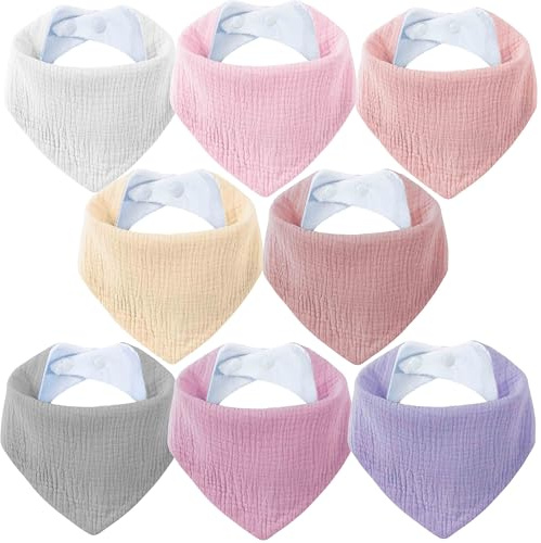 SLOSH Lätzchen Baby Für Neugeborene Babylätzchen Dreieckstuch Halstuch Spucktuch Baumwolle für Babys Kleinkinder Mädchen Jungen Unisex Set Druckknopf (8, Rosa)