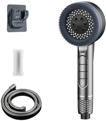 Pommeau de Douche Haute Pression, Pommeau de Duche Economie Deau avec Tuyau Douche 1.5M et Support de Douche, Pommeau de Douche Filtrant avec 4 Types de Jets, Pommeau de Douche économique